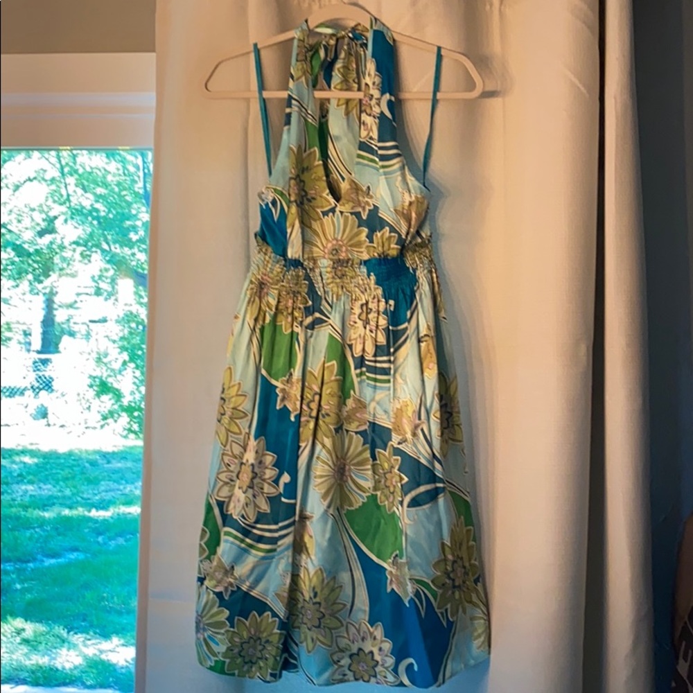 vintage y2k 100% silk floral halter dress